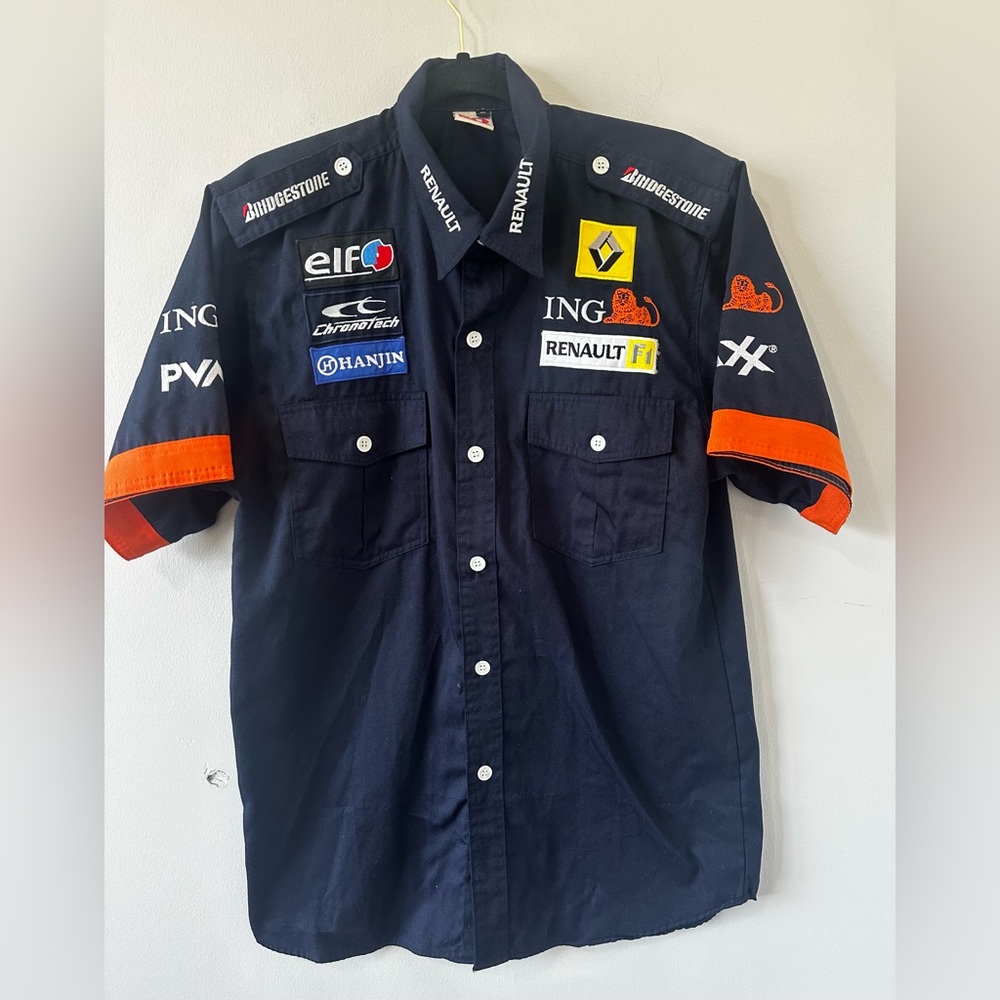 F1 Racing Short Sleeve Navy Blue Button Up Racing Shirt Men’s Medium